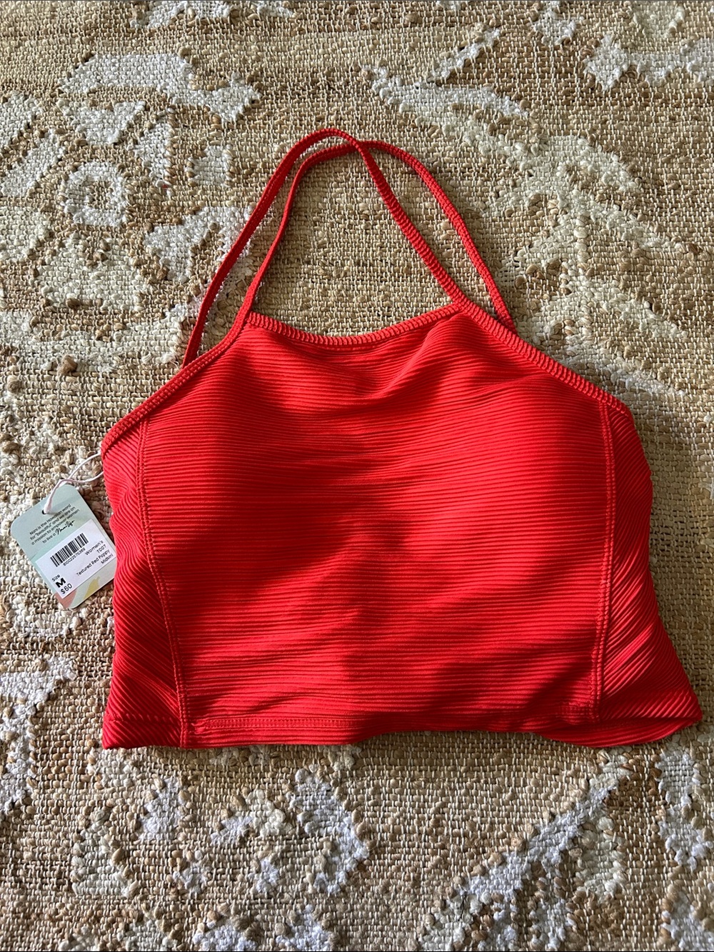 Red High Neck Swim Crop Top - Brand: Nani